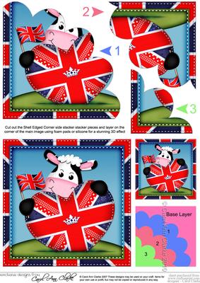 Milly Moo Cow Union Jack Flag Heart Shell Edged Stacker
