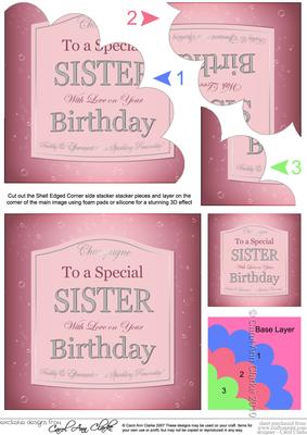 Birthday Sister Pink Champers Label Shell Edged Stacker