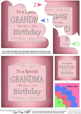 Birthday Grandma Pink Champers Label Shell Edged Stacker