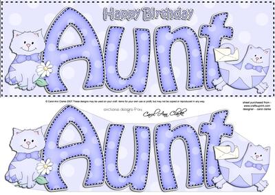 Large Dl Birthday Aunt Cat Card & 3D Decoupage