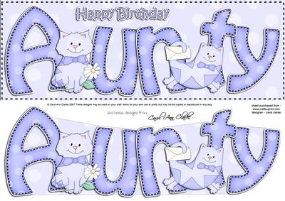 Large Dl Birthday Aunty Cat Card & 3D Decoupage