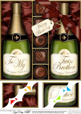 8x8 Birthday Twin Brother Champers & Chocs Scalloped Corner