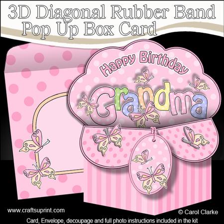 3D Birthday Grandma Diagonal Rubber Band Pop Up Box Card