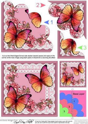 Butterflies & Flowers on Lace Shell Edged Stacker
