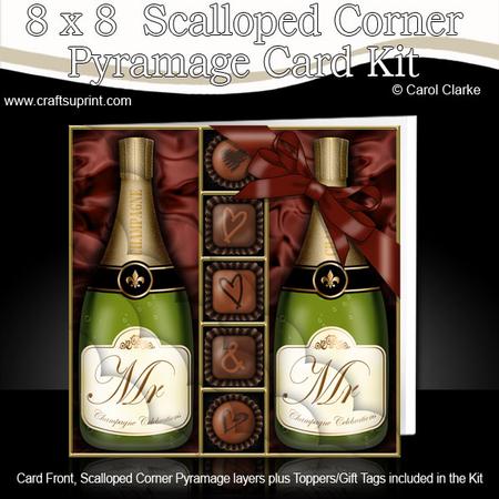 8 x 8 Mr & Mr Champers Chocs & Roses Scalloped Corner Kit
