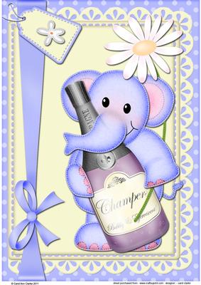 A4 Lola Elephant's Champagne Card Topper