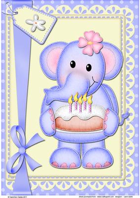 A4 Lola Elephant's Birthday Cake Card Topper