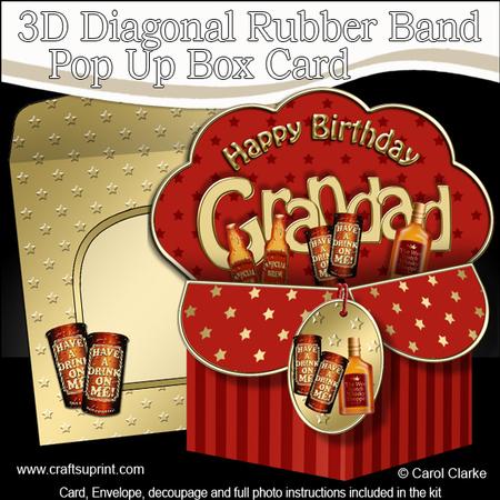 3D Birthday Grandad Diagonal Rubber Band Pop Up Box Card