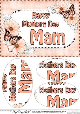 A5 Mothers Day Mam Butterflies & Flowers Oval Pyramage