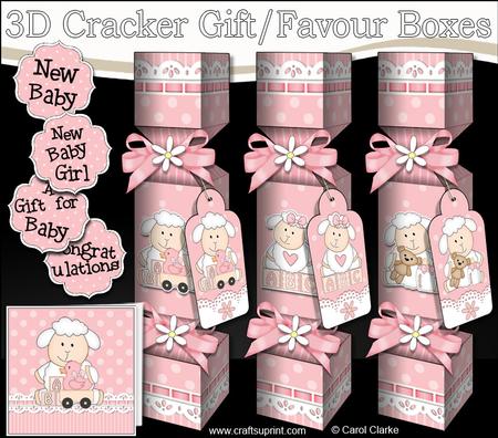 3D New Baby Girl Lamb Cracker Gift Favour Boxes