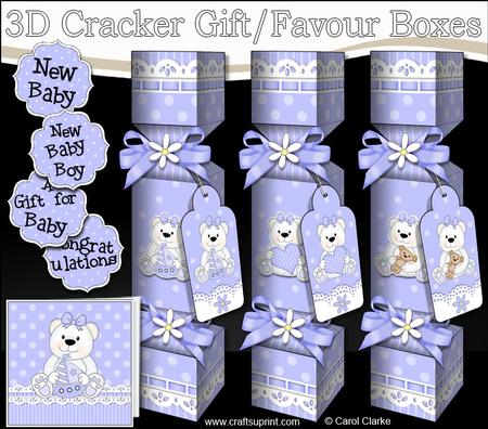 3D New Baby Boy Teddy Cracker Gift Favour Boxes