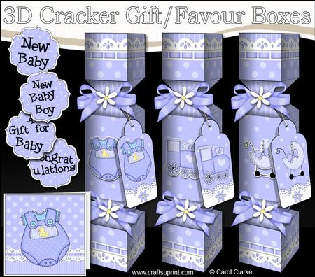 3D New Baby Boy Cracker Gift Favour Boxes