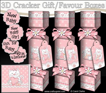 3D New Baby Girl Cats Cracker Gift Favour Boxes