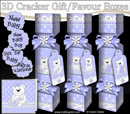 3D New Baby Boy Teddy Cracker Gift Favour Boxes