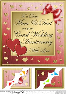 8 x 8 Mum and Dad Coral Wedding Anniversary Topper