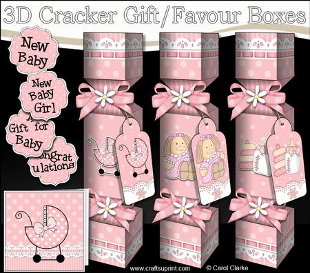 3D New Baby Girl Cracker Gift Favour Boxes