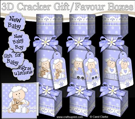 3D New Baby Boy Cracker Gift Favour Boxes