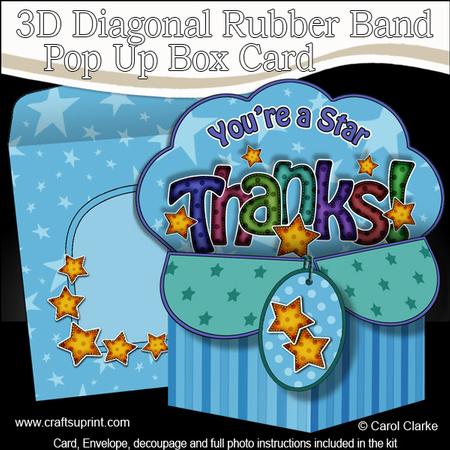3D Thank You Diagonal Rubber Band Pop Up Box Card
