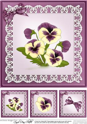 8 x 8 Pansy on Butterfly Lace Quick Card Topper
