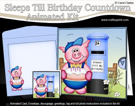 3D Ziggy Piggy Sleeps Till Birthday Countdown Moveable