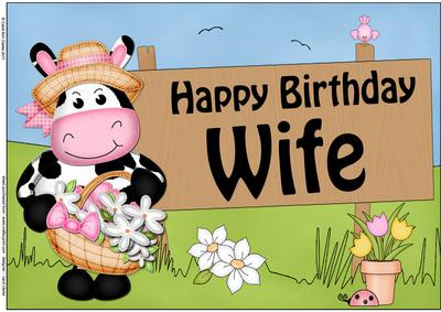 A4 Milly Moo Cow Birthday Wife Topper