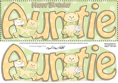Large Dl Birthday Auntie Cat Card & 3D Decoupage