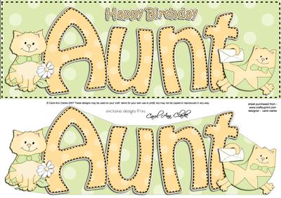 Large Dl Birthday Aunt Cat Card & 3D Decoupage