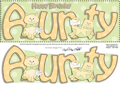 Large Dl Birthday Aunty Cat Card & 3D Decoupage