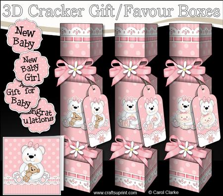 3D New Baby Girl Cracker Gift Favour Boxes
