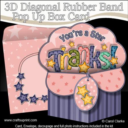 3D Thank You Diagonal Rubber Band Pop Up Box Card