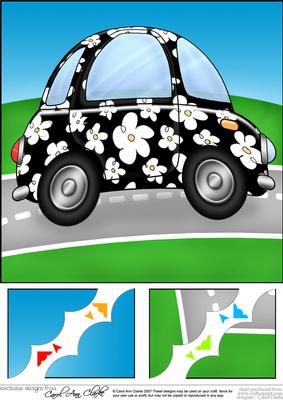 8 x 8 Funky Car Scalloped Corner Topper