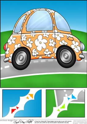 8 x 8 Funky Car Scalloped Corner Topper