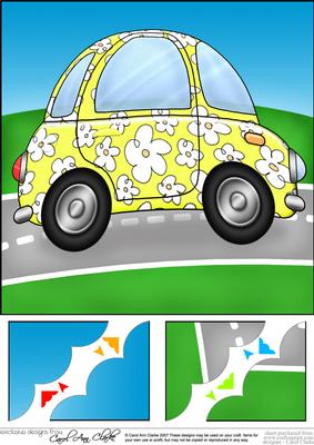 8 x 8 Funky Car Scalloped Corner Topper