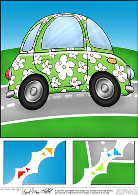 8 x 8 Funky Car Scalloped Corner Topper