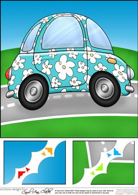 8 x 8 Funky Car Scalloped Corner Topper