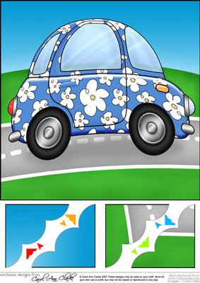 8 x 8 Funky Car Scalloped Corner Topper