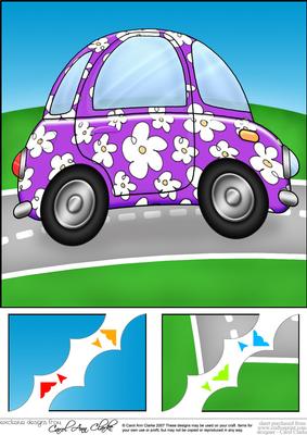 8 x 8 Funky Car Scalloped Corner Topper