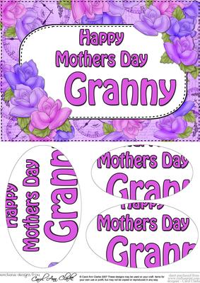 A5 Mothers Day Granny Time for Roses Oval Pyramage Topper