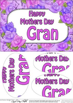 A5 Mothers Day Gran Time for Roses Oval Pyramage Topper
