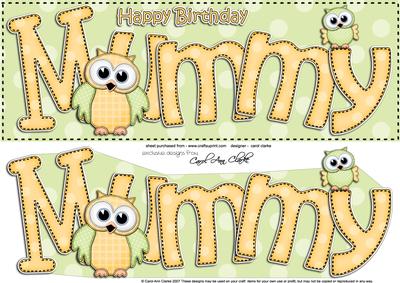 Large Dl Birthday Mummy Owls Quick Card & 3D Decoupage
