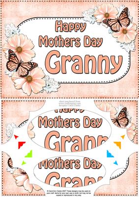 A5 Mothers Day Granny Butterflies & Flowers Scallop Corner