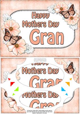 A5 Mothers Day Gran Butterflies & Flowers Scallop Corner