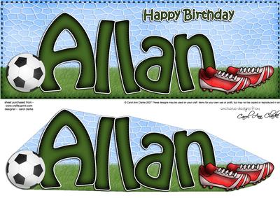 Large Dl Birthday Allan Football Card & 3D Decoupage