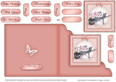 Flower Filled Wheelbarrow Cut and Fold Card Corner Card