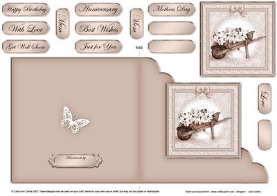 Flower Filled Wheelbarrow Cut and Fold Card Corner Card