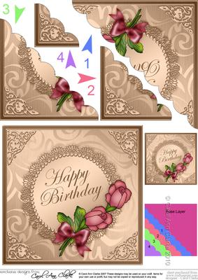 Roses & Metallic Lace Scallop Corner Side Stacker Topper