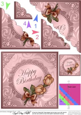 Roses & Metallic Lace Scallop Corner Side Stacker Topper