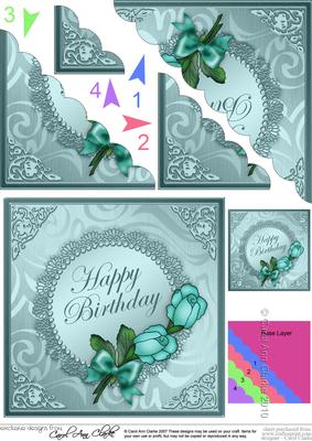 Roses & Metallic Lace Scallop Corner Side Stacker Topper