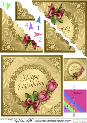 Roses & Metallic Lace Scallop Corner Side Stacker Topper