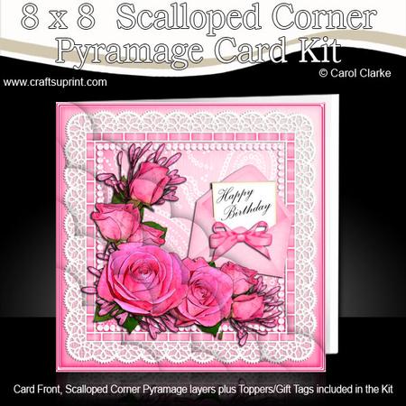 8 x 8 Birthday Roses Lace N Pearls Scalloped Corner Topper